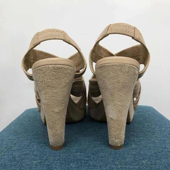 Nine West Nude Leather Suede Victoria Cut Out Platform 5" Slingback size 5.5 - Picture 3 of 14
